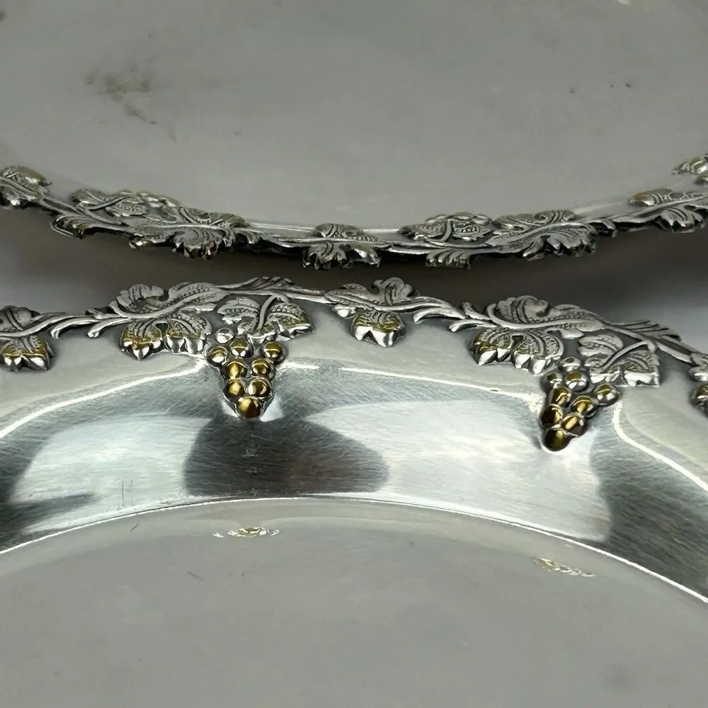 Silver Plated Beverage Coaster Set Of 4 Grapes Ornate Decor Drinks Trinket Bar